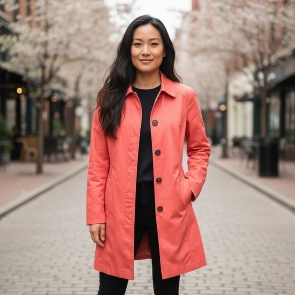 Eddie Bauer Coral Trench Coat Water-Resistant Classic